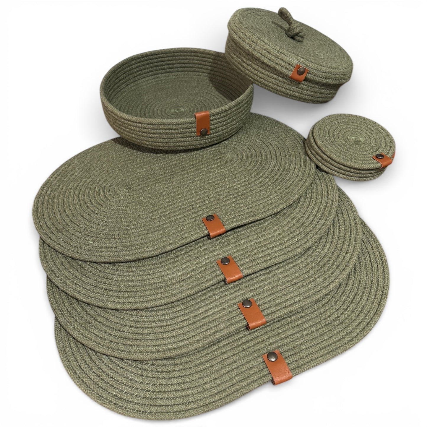 Set de mesa ovalado verde olivo