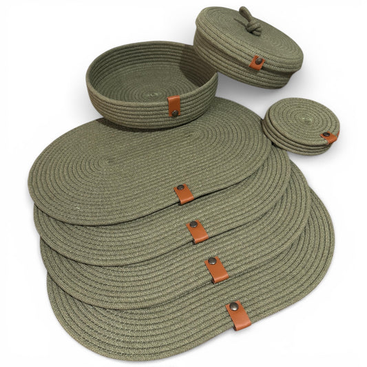 Set de mesa ovalado verde olivo